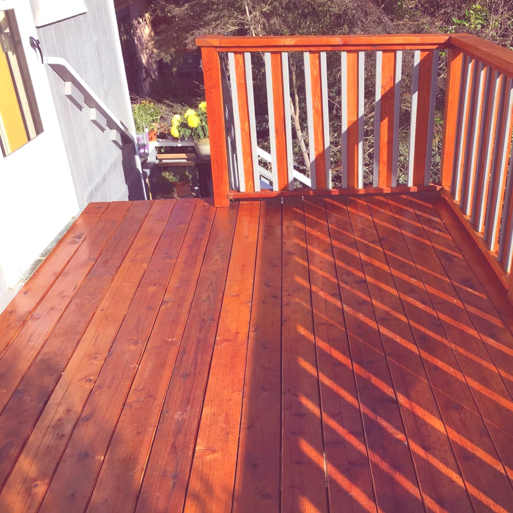 upper level wood deck with nice finish and balcony in West Oakland