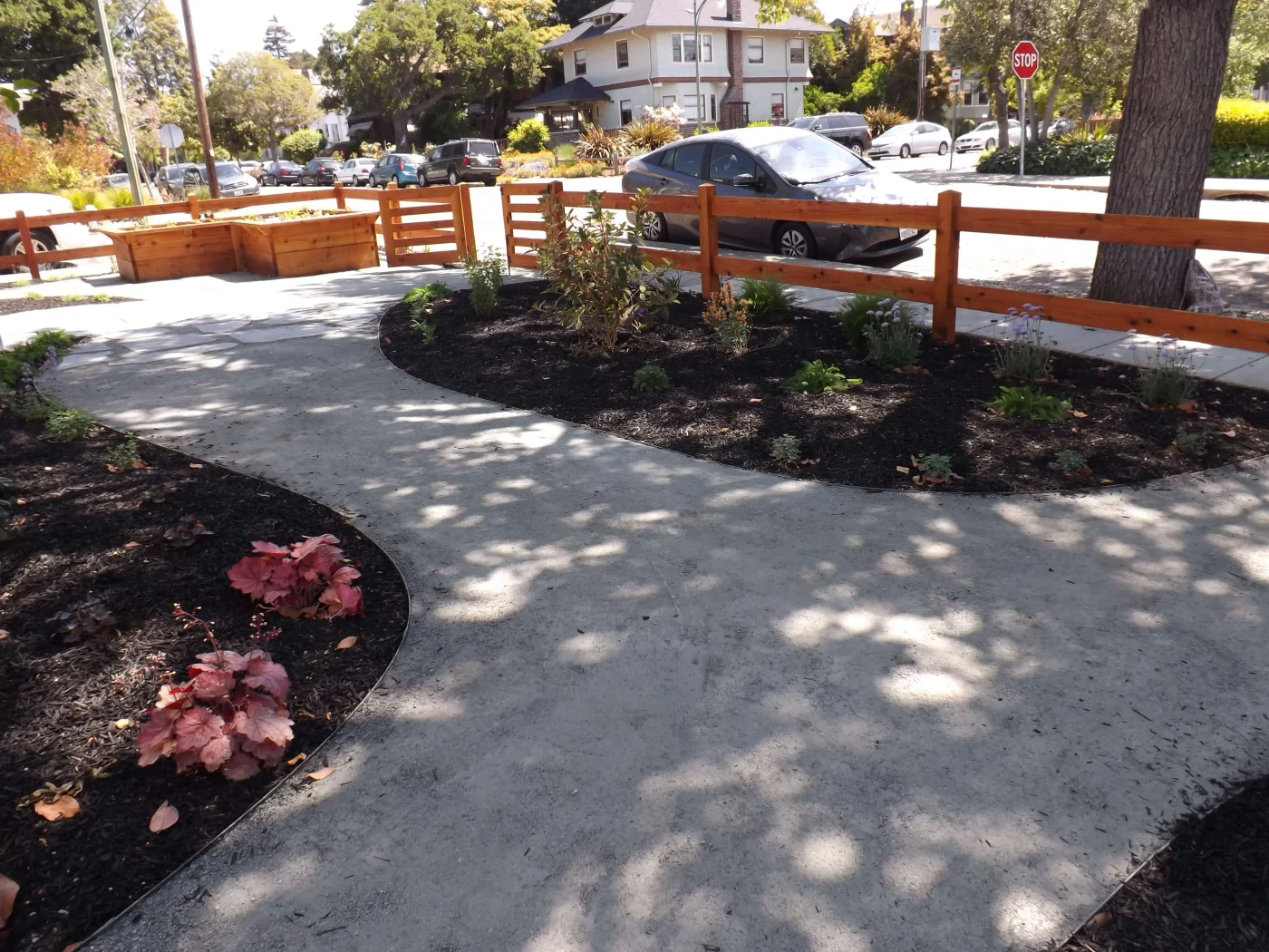 wood fence and garden beds